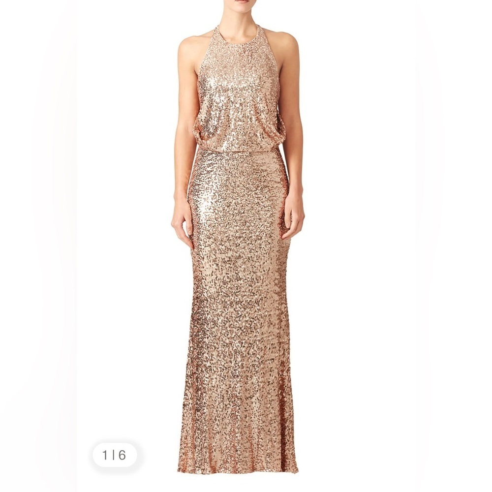 Badgley Mischka Sequin Blush Maria Halter Gown size 12.